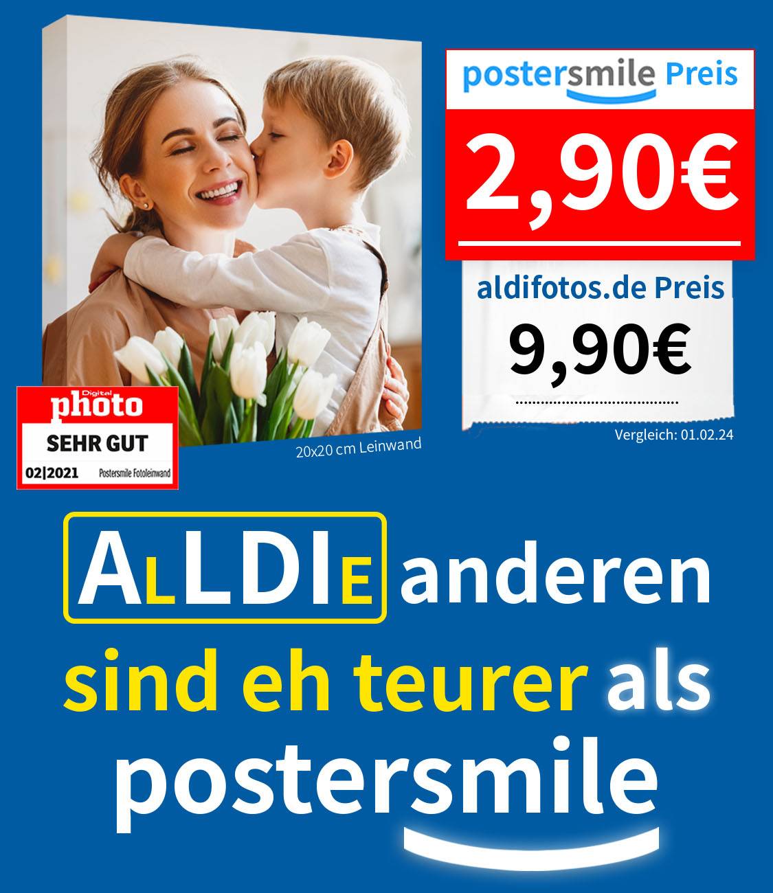 Fotoleinwand günstig - Foto auf Leinwand Preisvergleich postersmile.de vs. Aldifotos.de