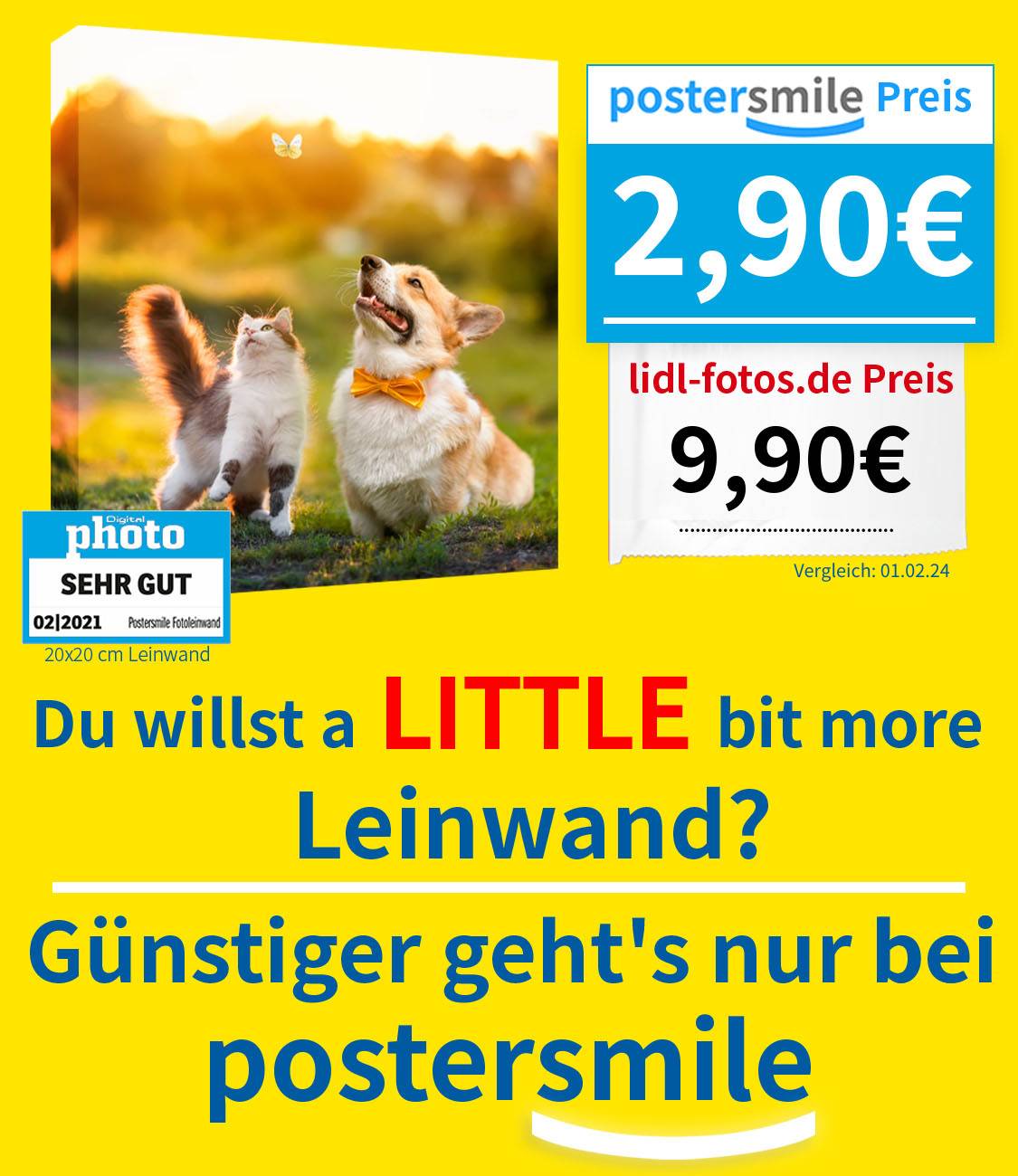 Fotoleinwand günstig - Foto auf Leinwand Preisvergleich postersmile.de vs. Lidl-fotos.de