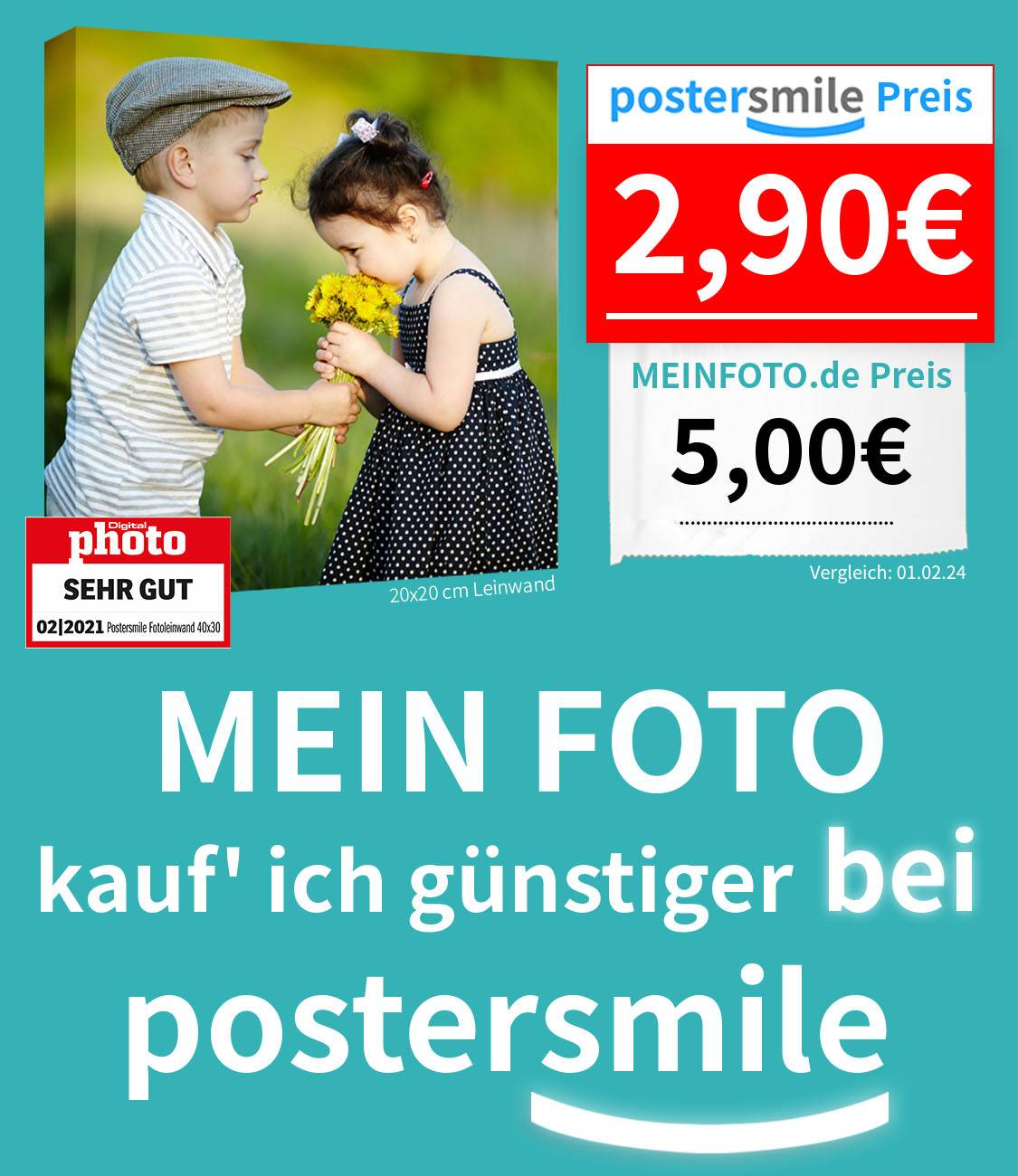 Fotoleinwand günstig - Foto auf Leinwand Preisvergleich postersmile.de vs. meinfoto.de